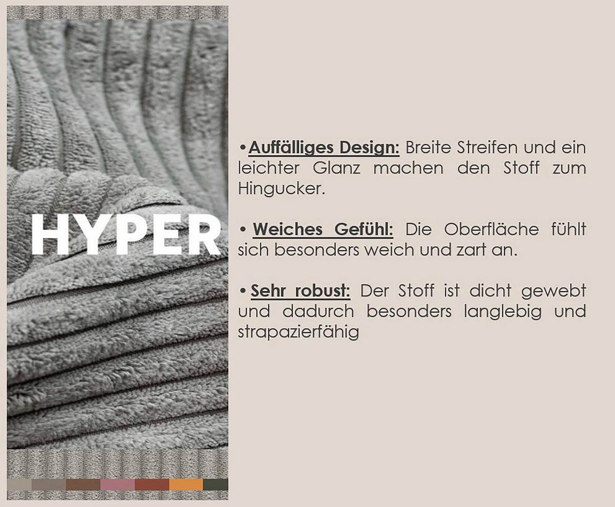 ECKSOFA CHANCE Dunkelgrau Cord  - Dunkelgrau/Schwarz, MODERN, Kunststoff/Textil (265/164cm) - Trendmanufaktur