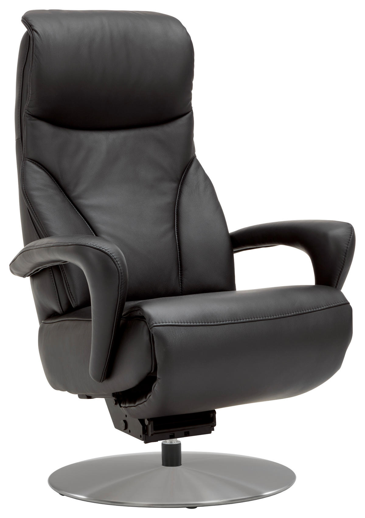 RELAXSESSEL Echtleder Nackenstütze, Relaxfunktion, Kopfteilverstellung, Aufstehhilfe    - Edelstahlfarben/Schwarz, Design, Leder/Metall (75/117/88cm) - Dieter Knoll