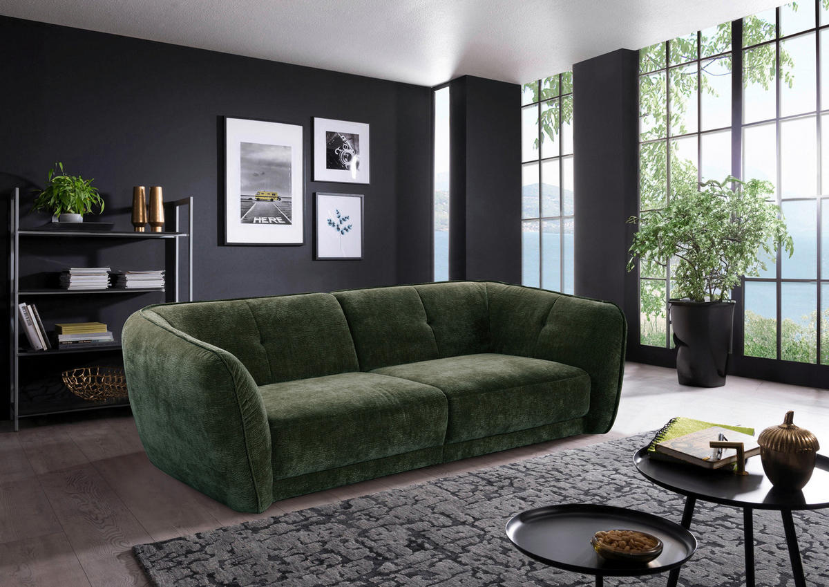BIGSOFA in Chenille Olivgrün  - Schwarz/Olivgrün, Konventionell, Kunststoff/Textil (290/86/121cm) - Sit & More