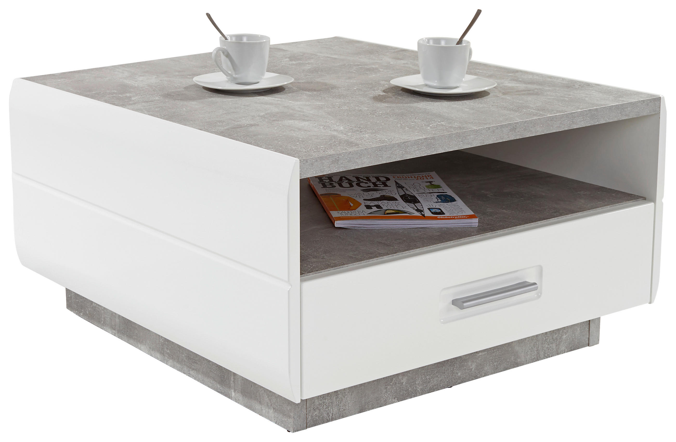 Couchtisch mit Stauraum Avensis, Betonoptik/Weiß