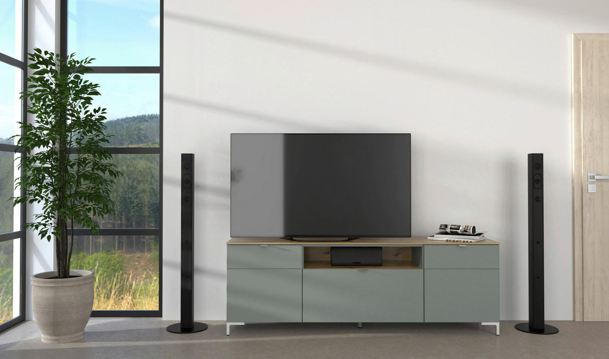 LOWBOARD  in 180/55/41 cm  - Schilfgrün/Silberfarben, Design, Holzwerkstoff/Metall (180/55/41cm)