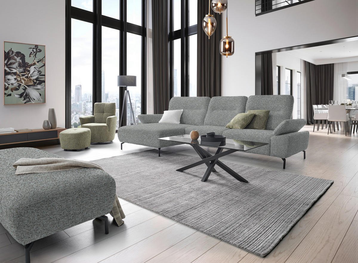 ECKSOFA in Flachgewebe, Chenille Pastellblau  - Pastellblau/Schwarz, Design, Textil/Metall (165/318cm) - Xora