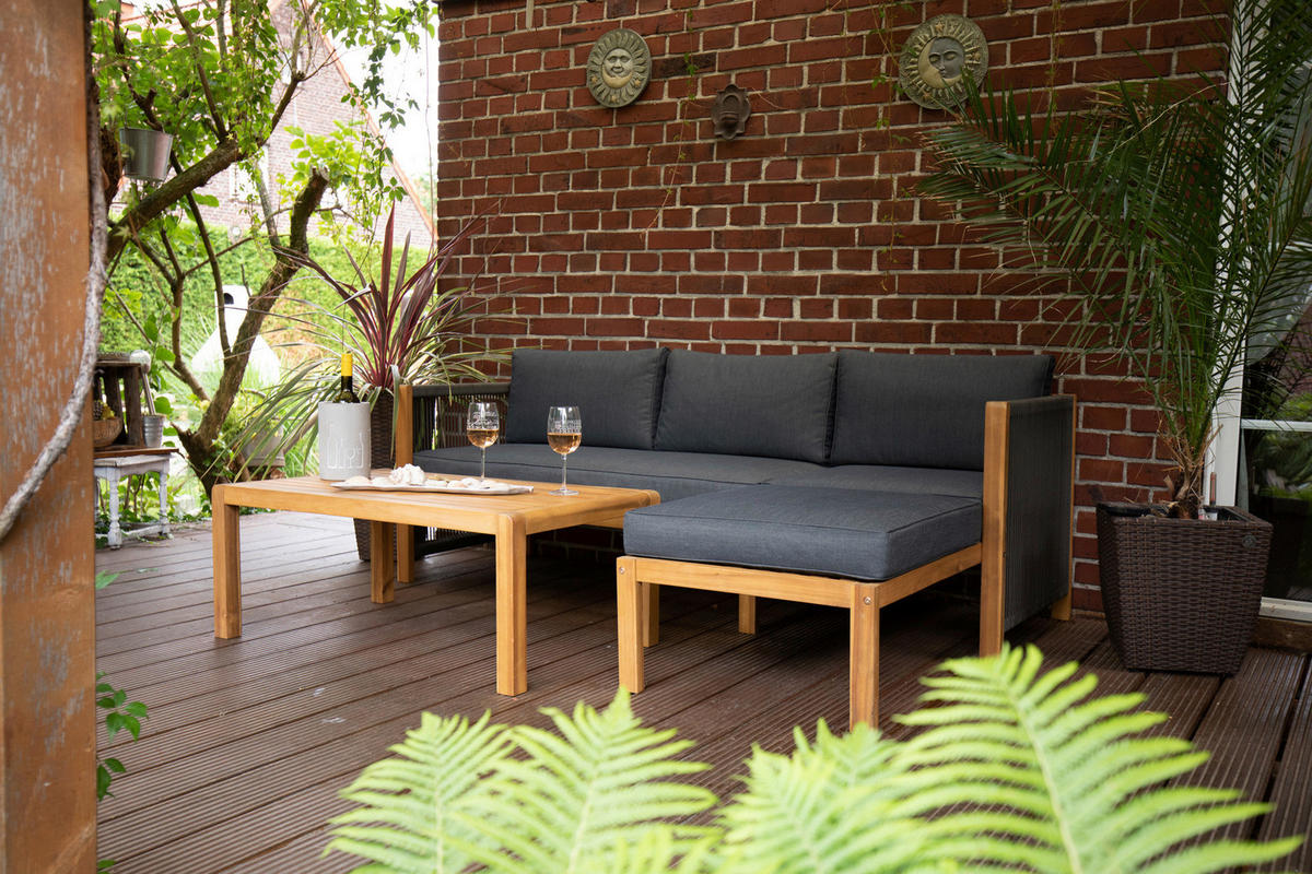 LOUNGEGARNITUR  198/132 cm  Akazie  - Schwarz/Akaziefarben, Basics, Holz/Textil (198/132cm) - Acamp