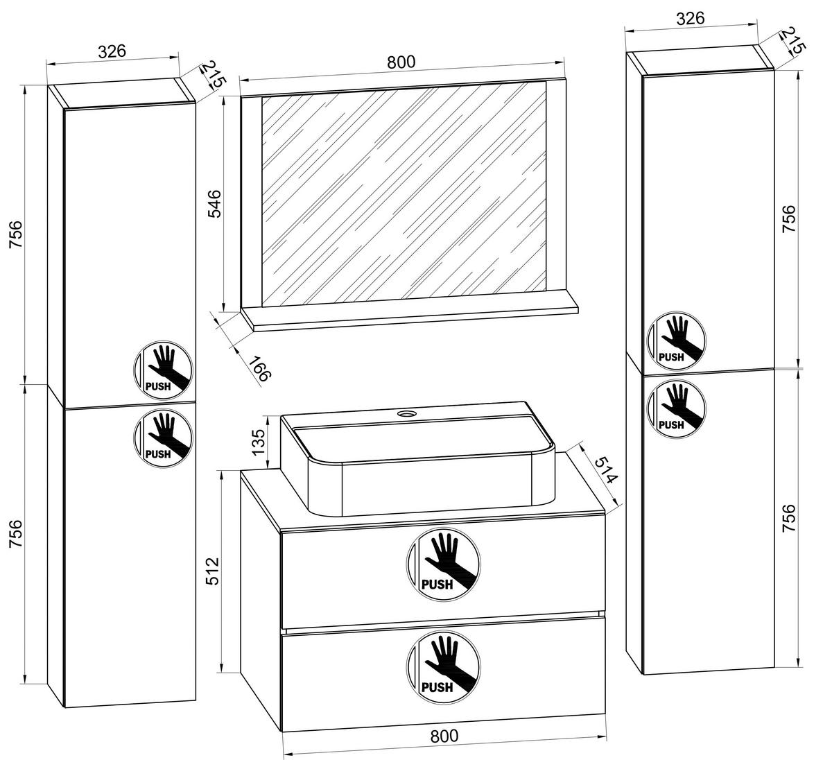 BADEZIMMER 5-teilig  in 147 cm  - Weiss/Schwarz, Modern, Glas/Keramik (147cm) - MID.YOU