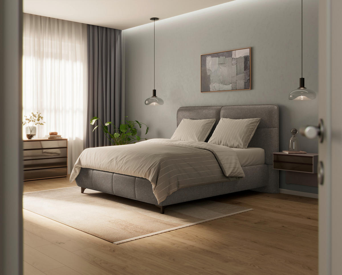 BOXSPRINGBETT 180/200 cm  in Hellbraun  - Hellbraun/Alufarben, KONVENTIONELL, Textil/Metall (180/200cm) - Dieter Knoll