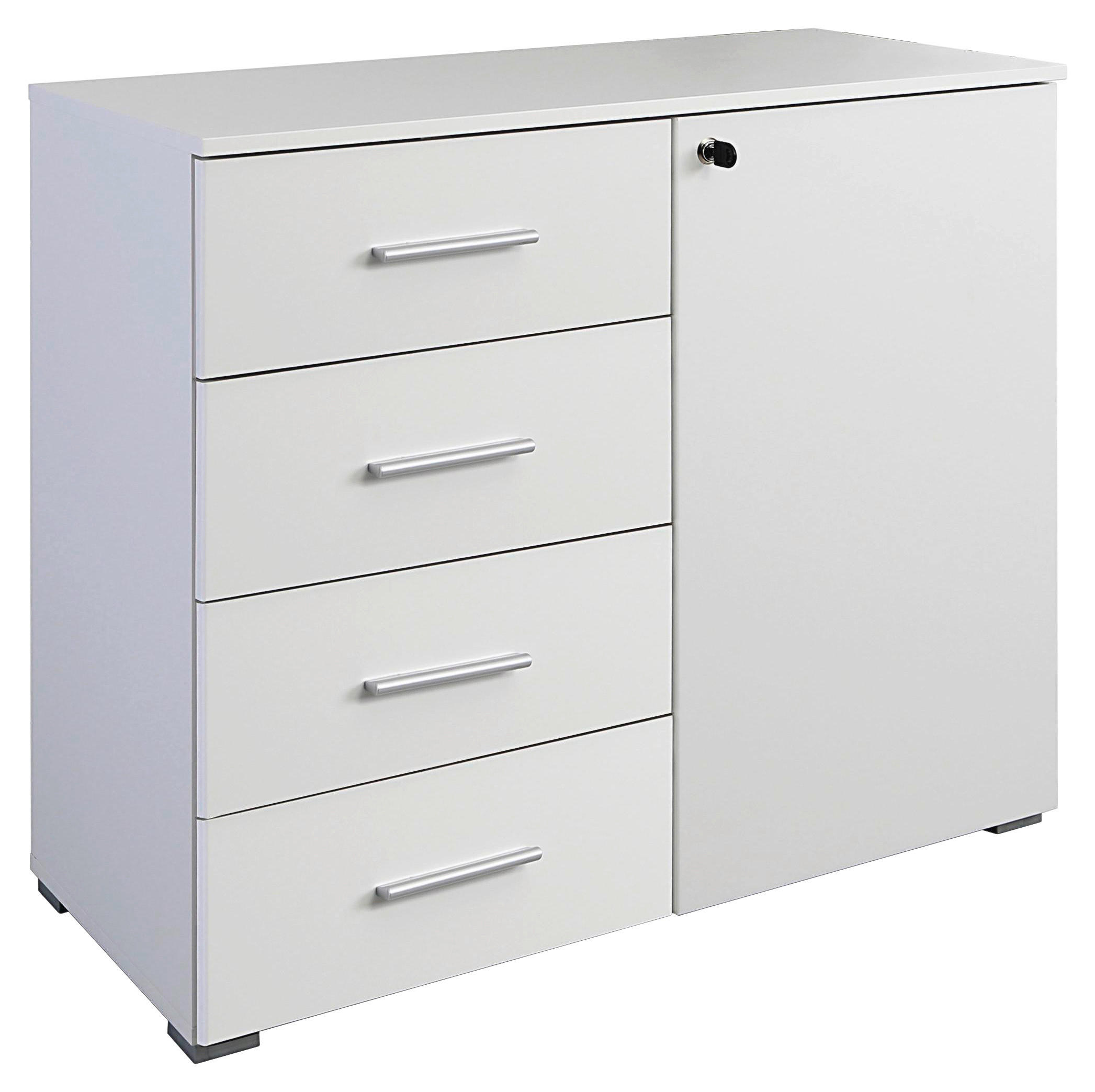 KOMMODE 93/81/42 cm  in Weiss  - Weiss/Alufarben, Basics, Holzwerkstoff/Kunststoff (93/81/42cm) - Xora
