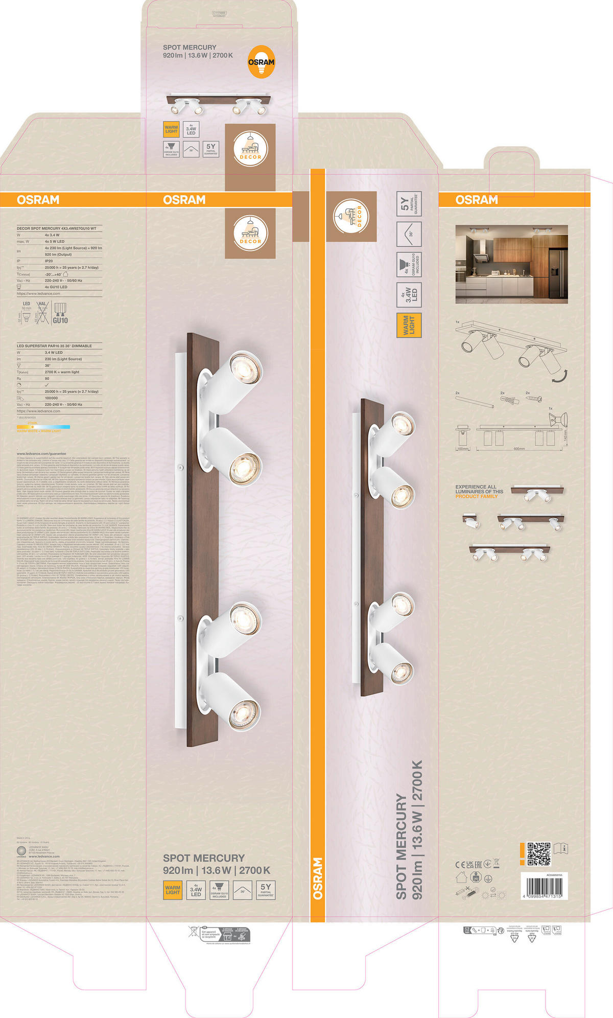 LED-STRAHLER 60/10/14,2 cm   - Naturfarben/Weiß, Basics, Holz/Metall (60/10/14,2cm) - Osram