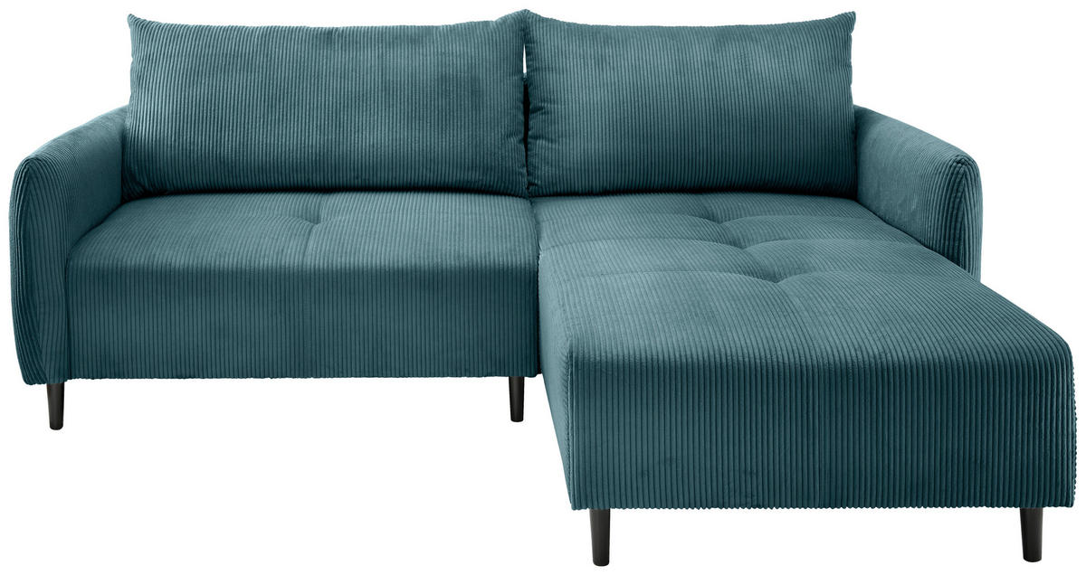 ECKSOFA Marissa Petrol Cord  - Petrol/Schwarz, Basics, Holz/Textil (238/174cm) - Livetastic