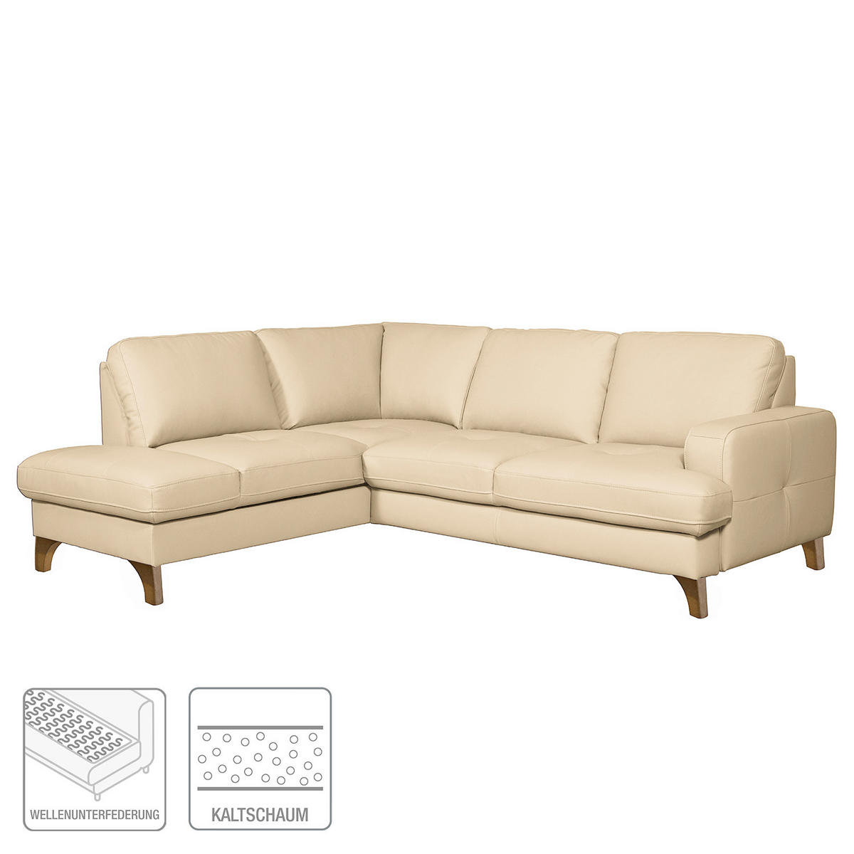 ECKSOFA Lederlook Echtleder Beige  - Beige/Buchefarben, Design, Leder/Holz (190/234cm) - Livetastic