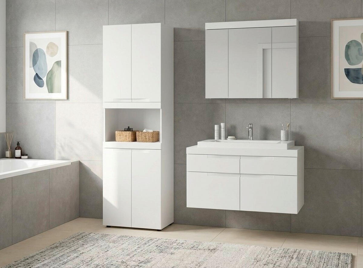 BADEZIMMER 4-teilig  in 175 cm  - Schwarz/Weiß, Trend, Glas/Holzwerkstoff (175cm) - MID.YOU