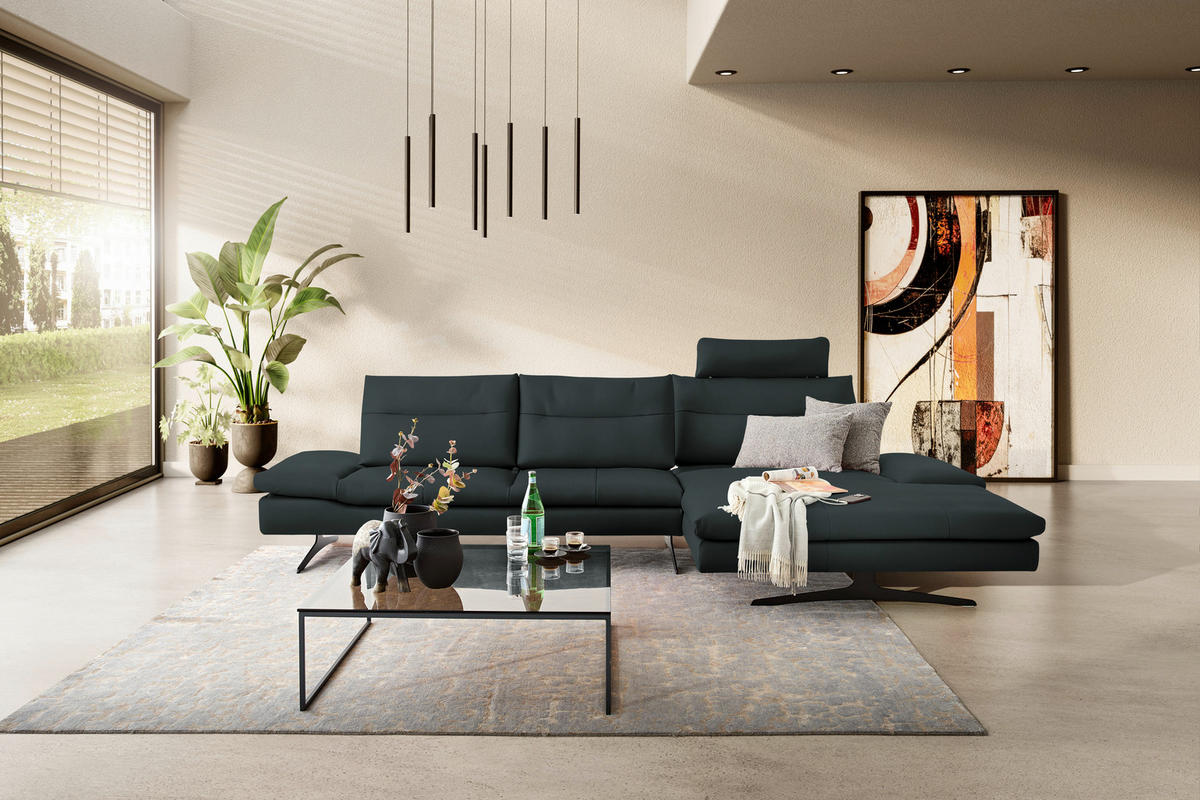 ECKSOFA in Echtleder Waldgrün  - Waldgrün/Schwarz, Modern, Leder/Metall (342/158cm) - Chilliano