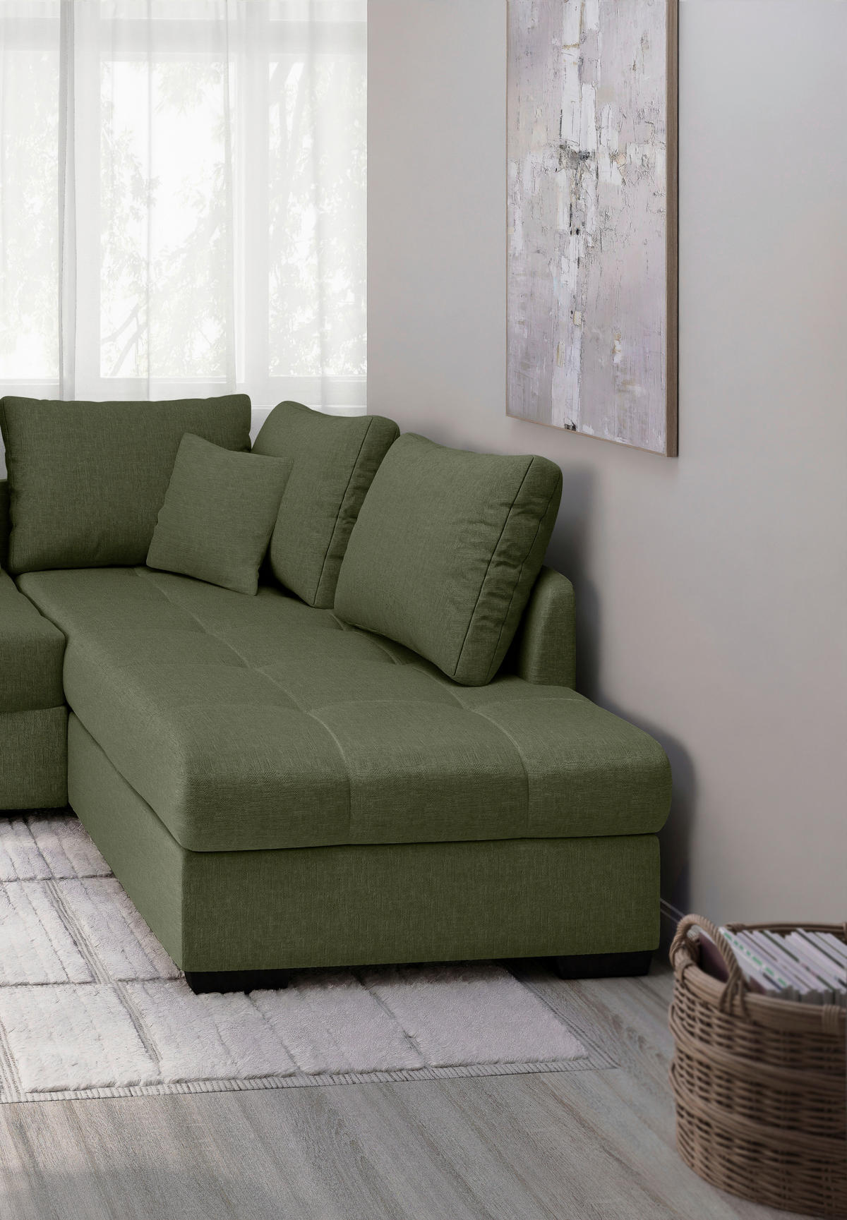 ECKSCHLAFSOFA in Grün Textil   - Schwarz/Grün, Modern, Holz/Textil (298/202cm) - MID.YOU