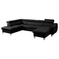 WOHNLANDSCHAFT Schwarz Echtleder Lederlook  - Chromfarben/Schwarz, Design, Leder/Textil (208/315/175cm) - Livetastic