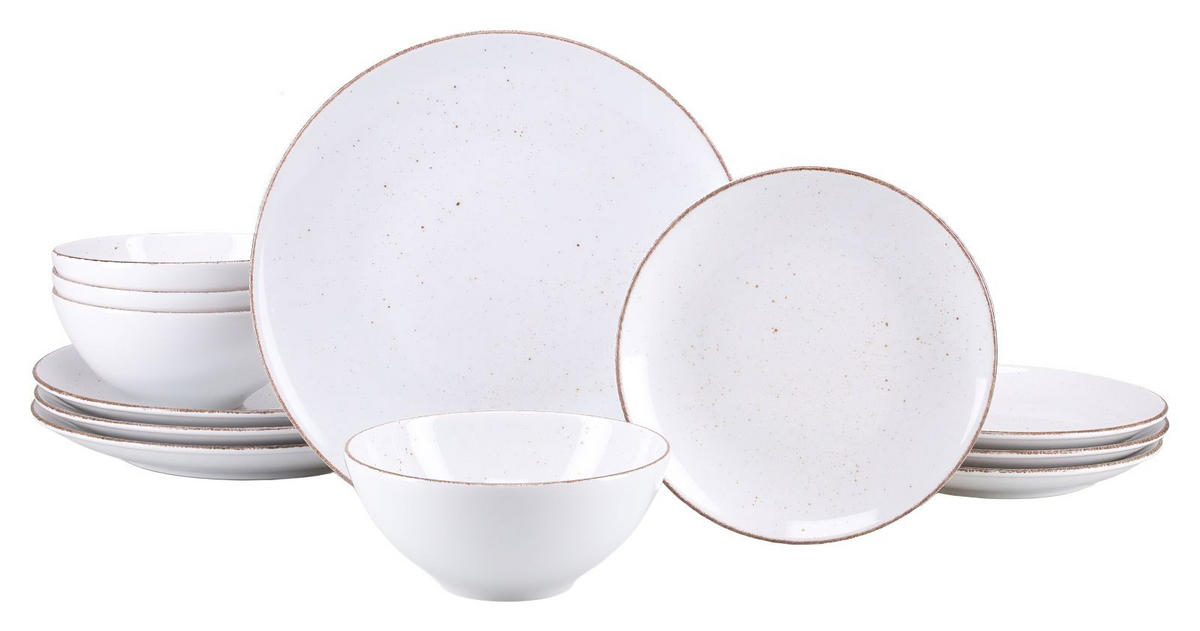 TAFELSERVICE Weiß, Grauweiß Vintage Nature Weiss 12-teilig  - Grauweiß/Weiß, Basics, Keramik - Creatable