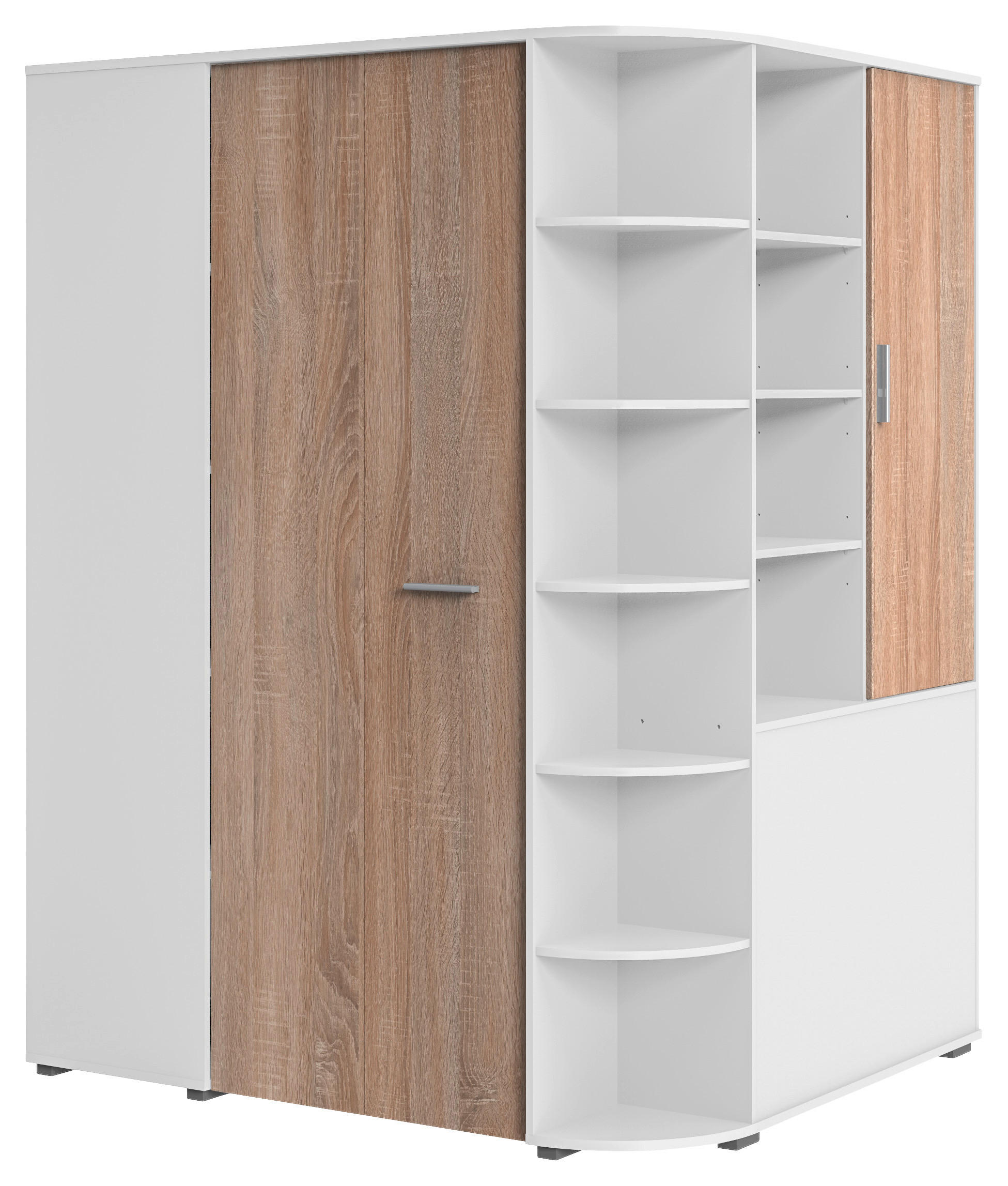 BEGEHBARER ECKSCHRANK Weiß, Eichefarben 124/199/148 cm  - Eichefarben/Alufarben, KONVENTIONELL, Holzwerkstoff/Kunststoff (124/199/148cm) - Boxxx