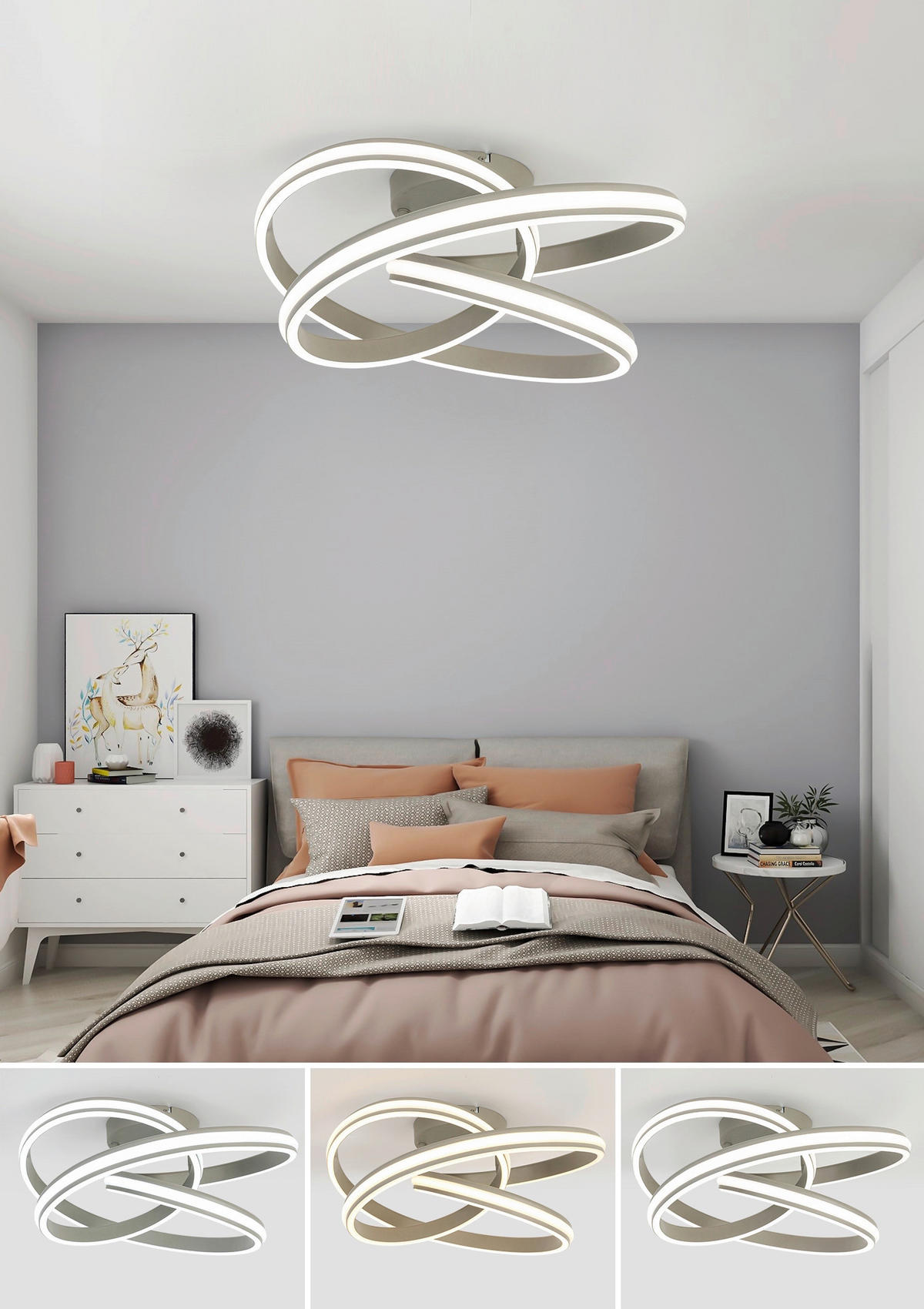 DECKENLEUCHTE 48/52/23 cm   - Sandfarben/Weiß, Trend, Kunststoff/Metall (48/52/23cm) - Novel