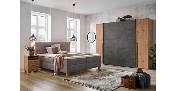 BOXBETT 160/200 cm  in Grau, Eiche Artisan  - Eiche Artisan/Grau, KONVENTIONELL, Holz/Textil (160/200cm) - Carryhome