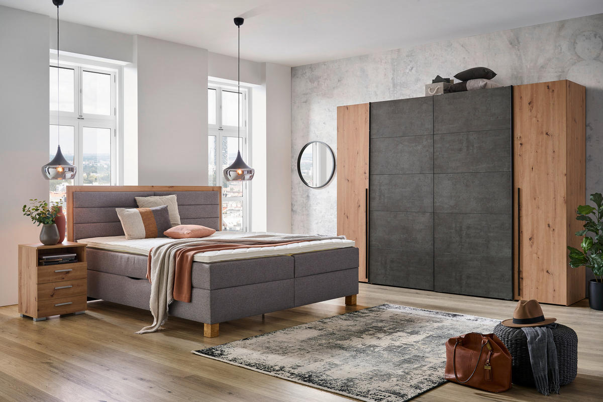 LIT COFFRE 160/200 cm  in Grau, Eiche Artisan  - gris/chêne artisan, Konventionell, textile/bois (160/200cm) - Carryhome