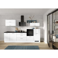KÜCHENBLOCK 320 cm   in Weiß, Weiß Hochglanz  - Weiß Hochglanz/Schwarz, Trend, Holzwerkstoff/Metall (320cm) - Impuls