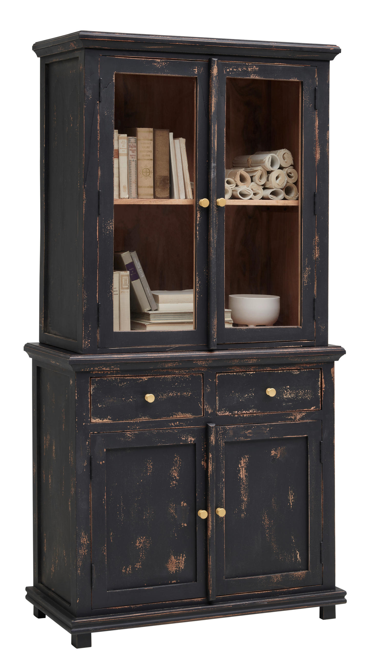 VITRINE Schwarz 80/178/42 cm - Goldfarben/Schwarz, Lifestyle, Glas/Holz (80/178/42cm) - Ambia Home