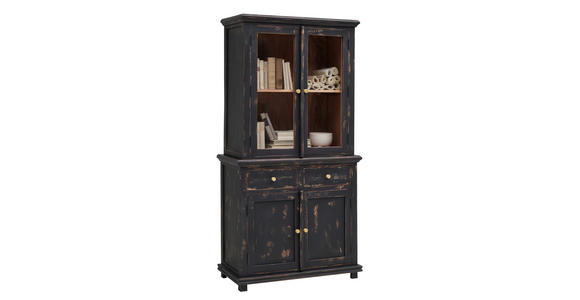 VITRINE Schwarz 80/178/42 cm - Goldfarben/Schwarz, LIFESTYLE, Glas/Holz (80/178/42cm) - Ambia Home