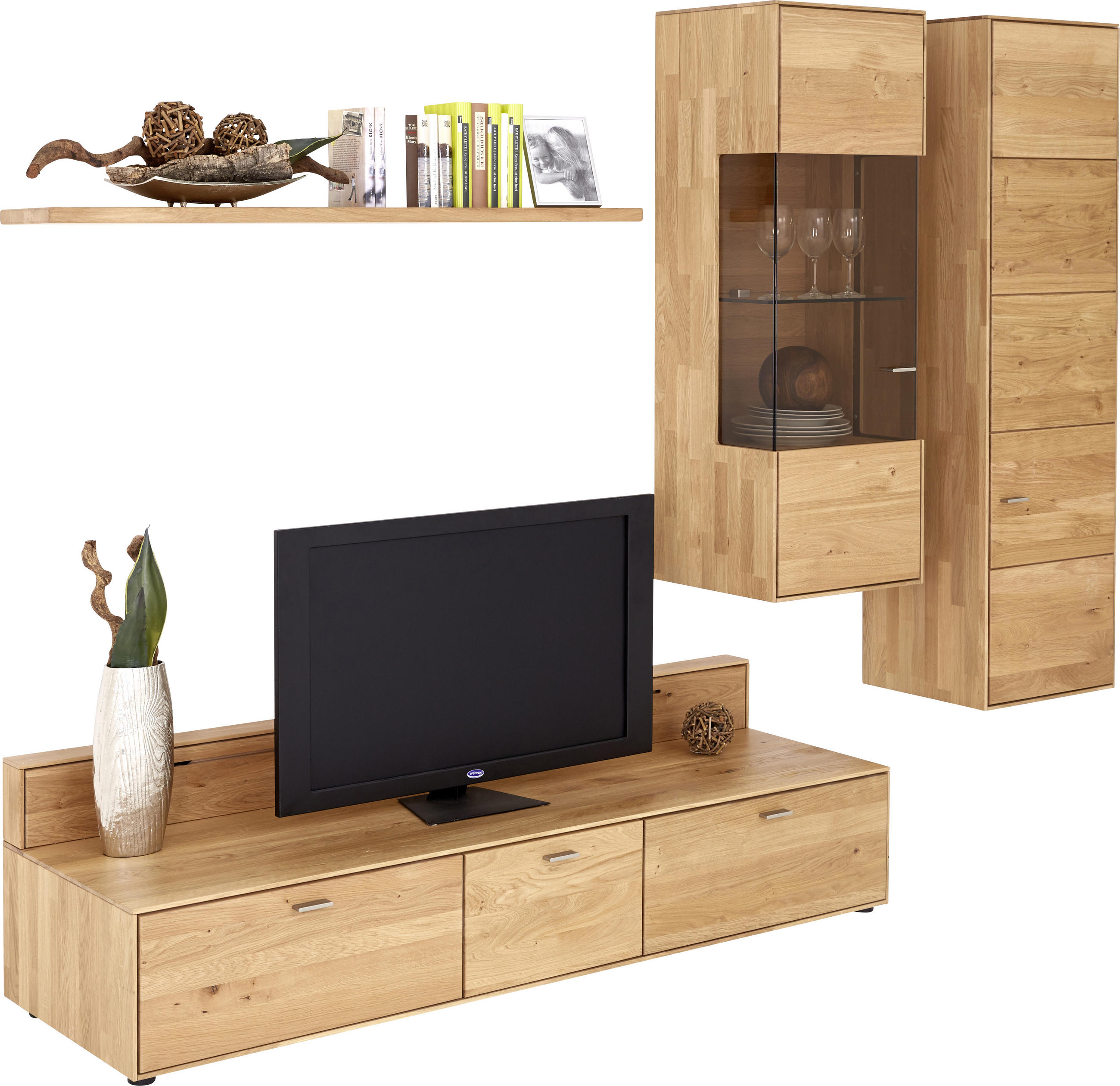 WOHNWAND  in Eichefarben 272,5/198,4/54,5 cm  - Edelstahlfarben/Eichefarben, Natur, Glas/Holz (272,5/198,4/54,5cm) - Valnatura