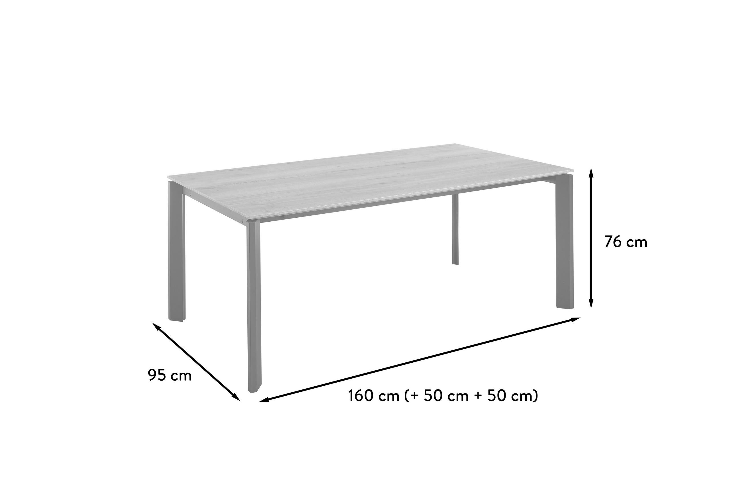 ESSTISCH in Metall, Holzwerkstoff 160-260/95/76 cm  - Eichefarben/Schwarz, Basics, Holzwerkstoff/Metall (160-260/95/76cm) - Celina Home