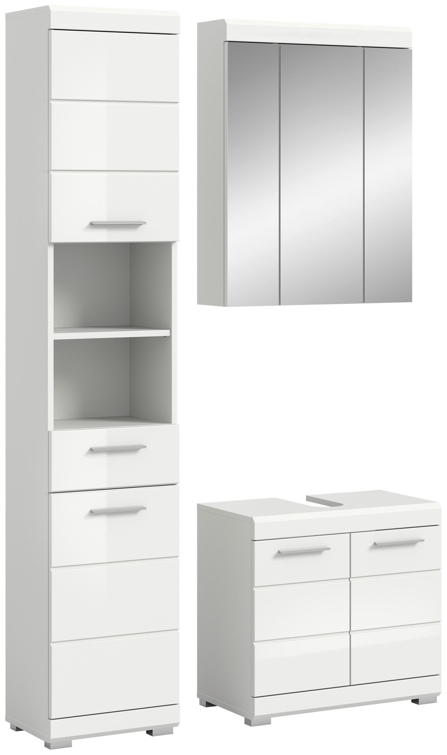 BADEZIMMER 3-teilig  in 97 cm  - Weiß Hochglanz/Silberfarben, MODERN, Glas/Holzwerkstoff (97cm) - MID.YOU