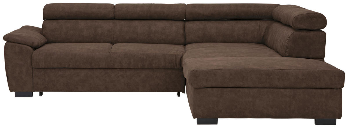 ECKSOFA Dunkelbraun Lederlook  - Dunkelbraun/Schwarz, Design, Kunststoff/Textil (263/230cm) - Hom`in
