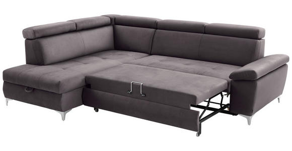 ECKSOFA in Samt Grau  - Chromfarben/Grau, KONVENTIONELL, Textil/Metall (206/271cm) - Carryhome