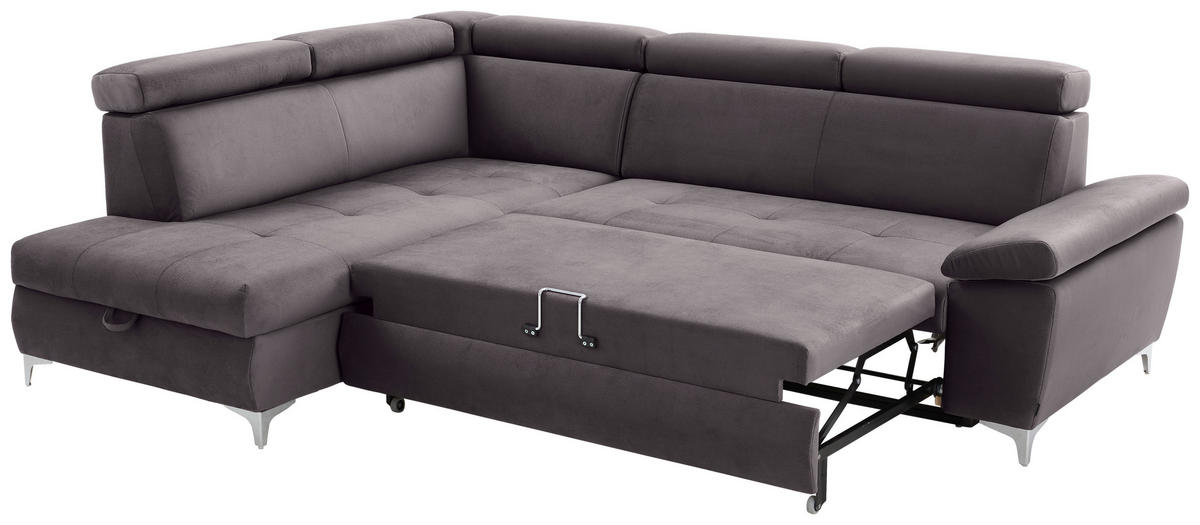 ECKSOFA in Samt Grau  - Chromfarben/Grau, Konventionell, Textil/Metall (206/271cm) - Carryhome