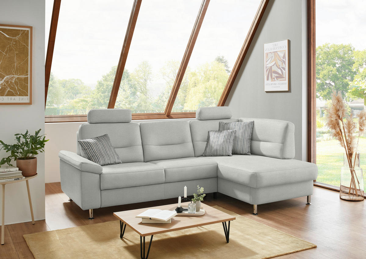 ECKSOFA  in Flachgewebe Silberfarben  244/160 cm  - Silberfarben/Alufarben, KONVENTIONELL, Textil/Metall (244/160cm) - Beldomo Comfort