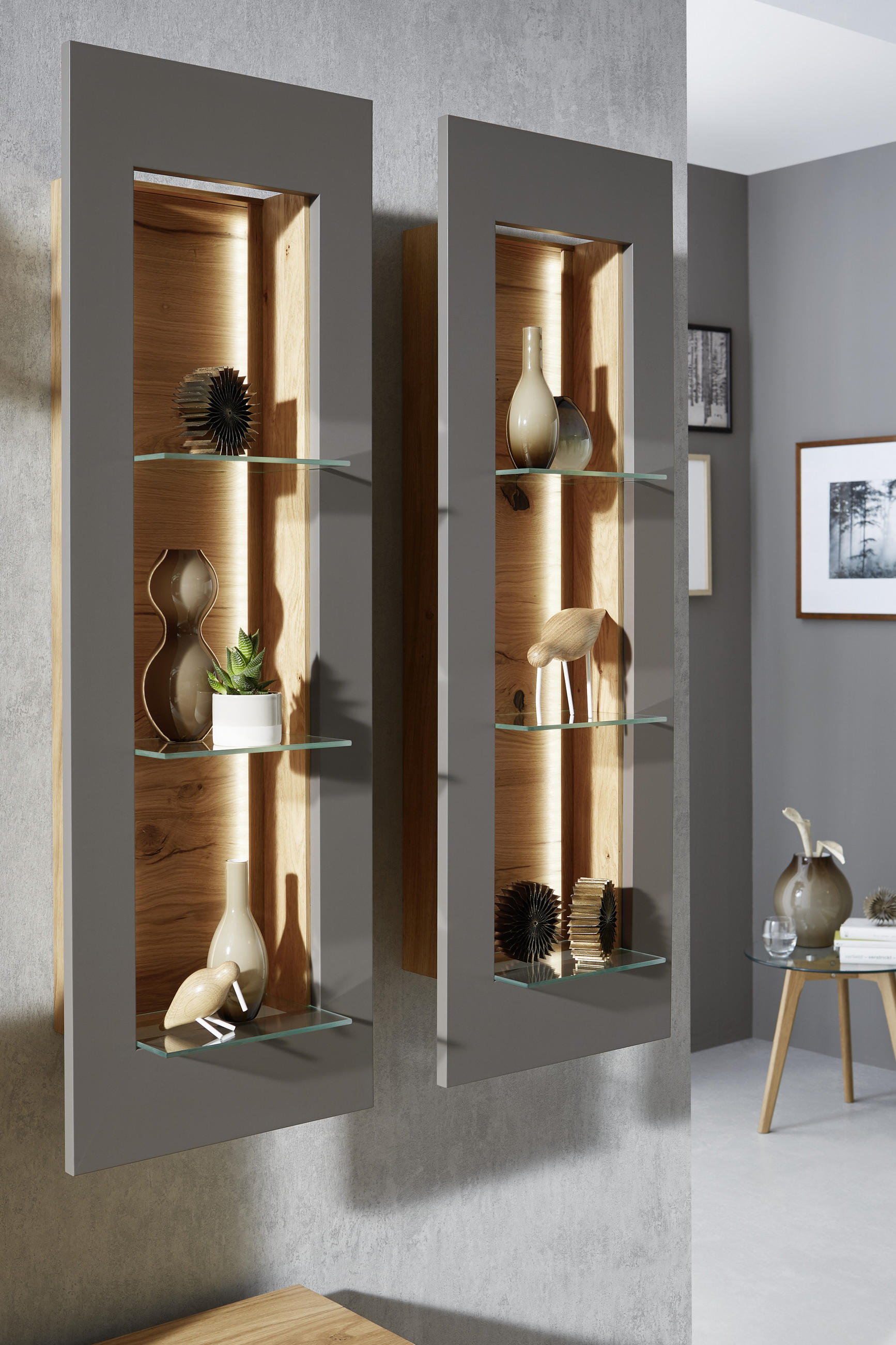 HÄNGEELEMENT Asteiche furniert Walnussfarben, Alteiche - Alteiche/Walnussfarben, KONVENTIONELL, Glas/Holz (39/118/38cm) - Voleo