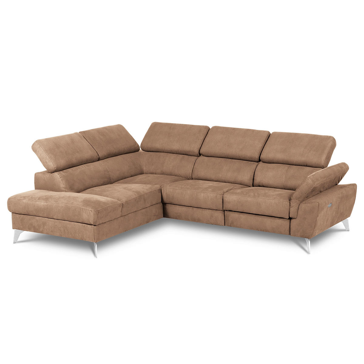 ECKSOFA SONO in Lederlook Hellbraun Bettkasten, Armteilverstellung, Kopfteilverstellung  210/265 cm  - Chromfarben/Hellbraun, Design, Textil/Metall (210/265cm) - Livetastic