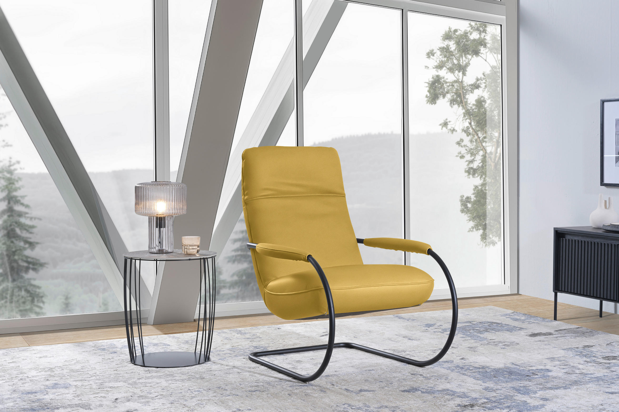 SESSEL in Echtleder Gelb  - Gelb/Schwarz, Design, Leder/Metall (80/104/99cm) - Koinor