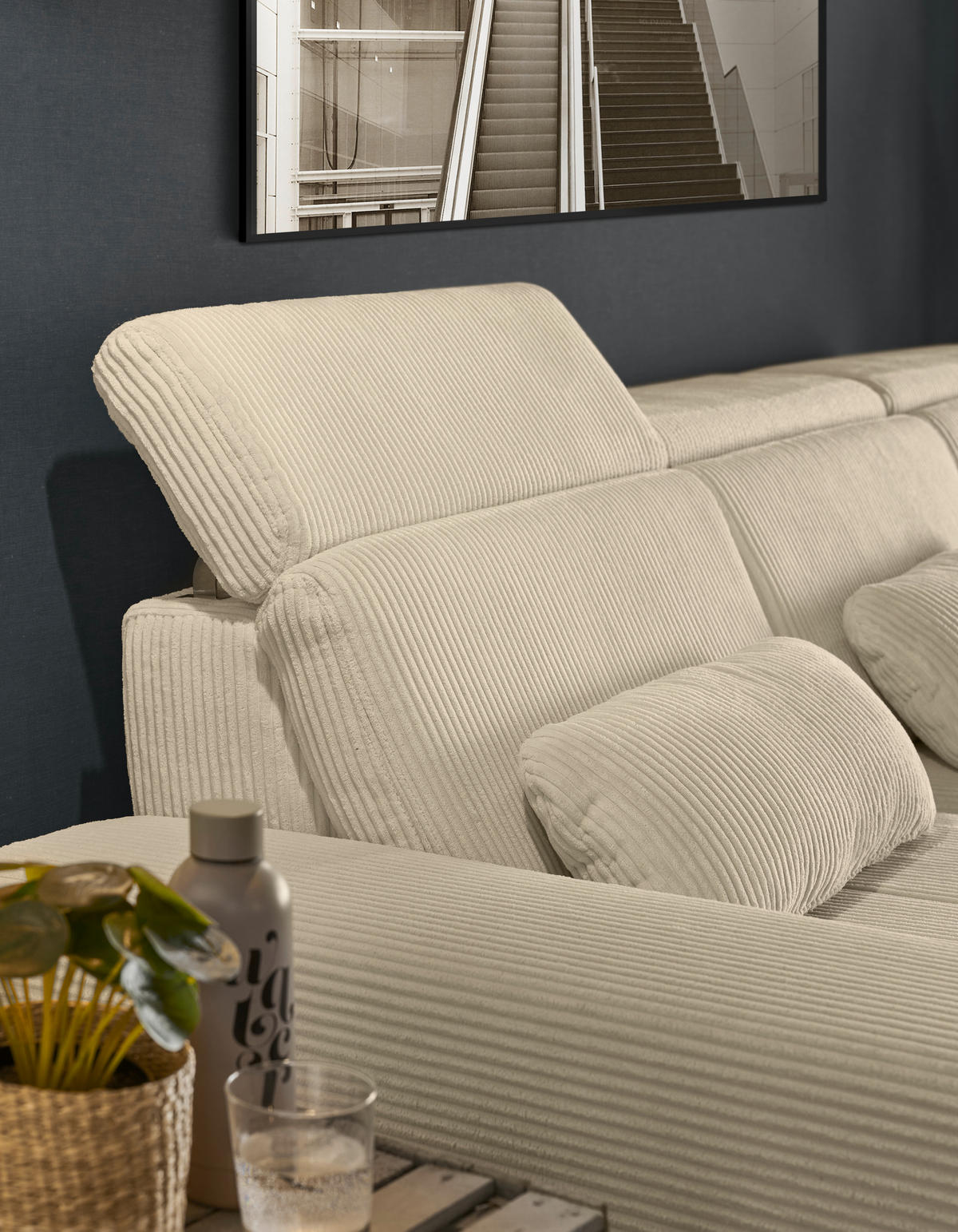 ECKSOFA Creme Cord  - Eiche Bianco/Creme, KONVENTIONELL, Holz/Textil (307/195cm) - SetOne by Musterring