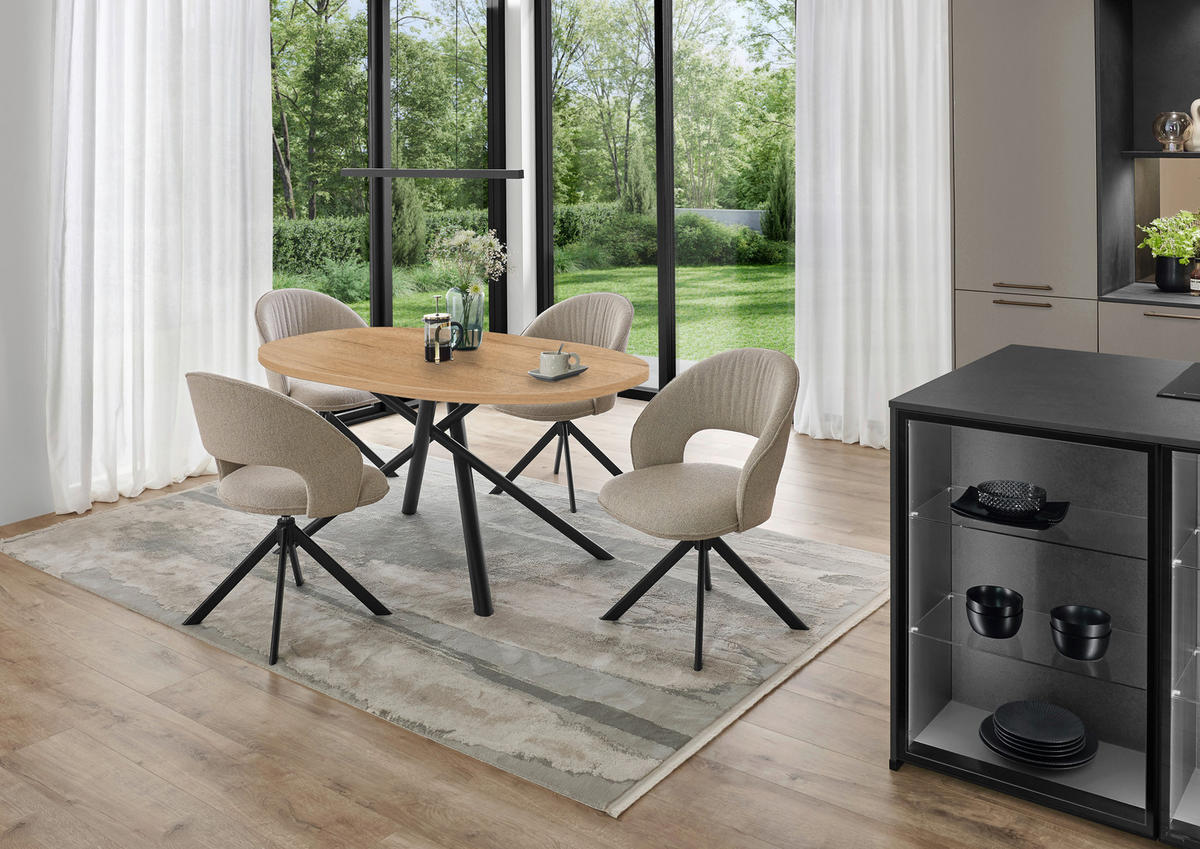 ESSTISCH Schwarz, Eichefarben bootsförmig  in verschiedenen Holzdekoren erhältlich  - Eichefarben/Schwarz, Basics, Holzwerkstoff/Metall (180/95/76cm) - Celina Home