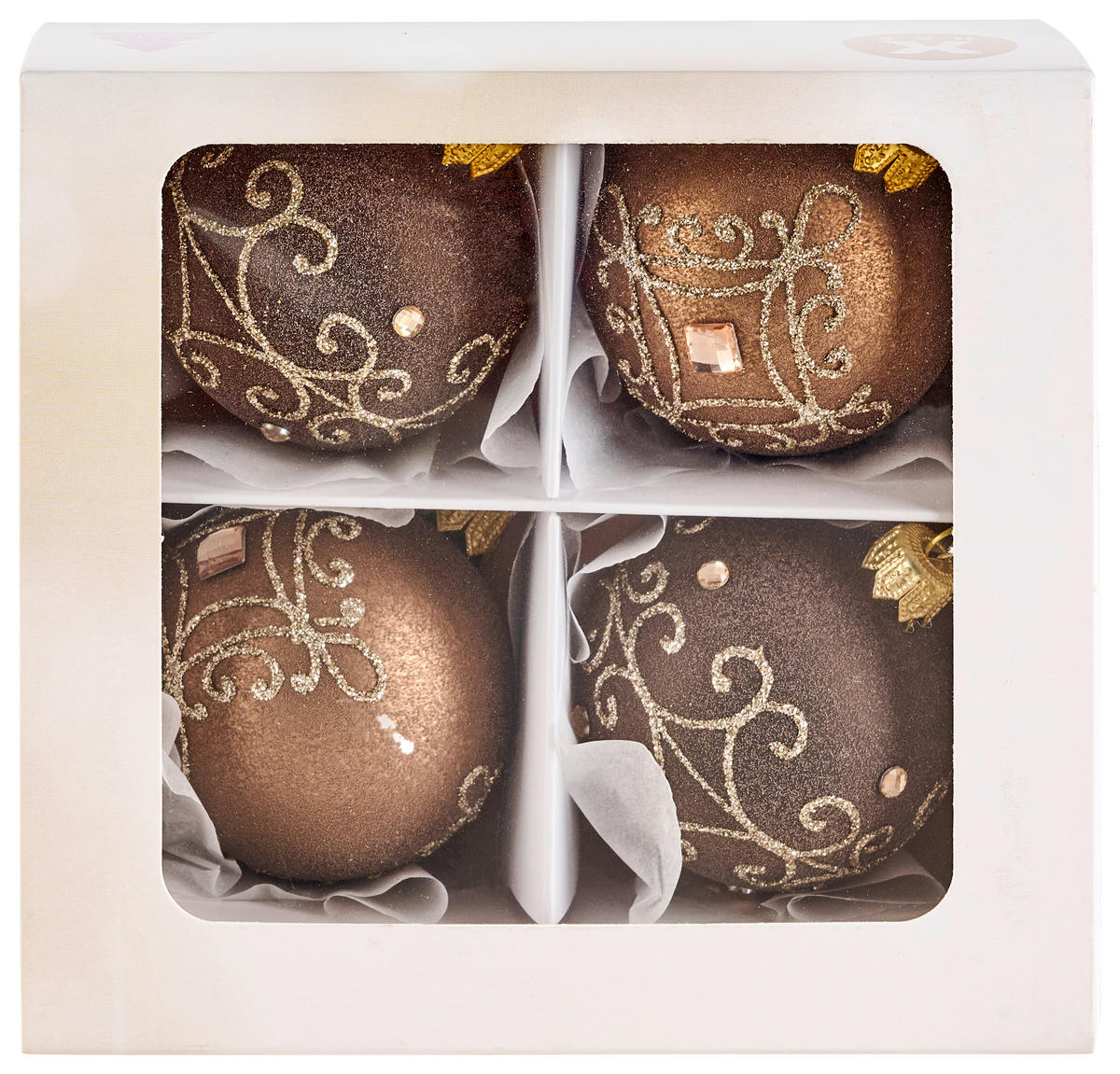 CHRISTBAUMKUGEL-SET 6 cm 4-teilig  - Braun, LIFESTYLE, Glas/Metall (6cm) - X-Mas
