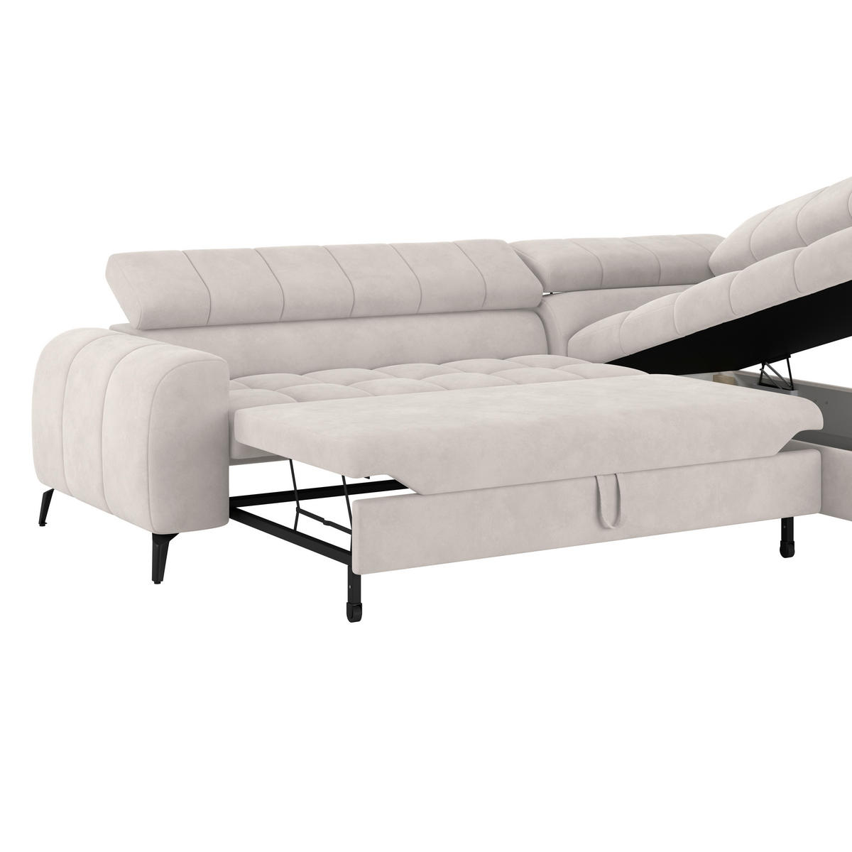 ECKSOFA in Weiss  - Weiss/Schwarz, Trend, Kunststoff/Textil (261/203cm) - Livetastic
