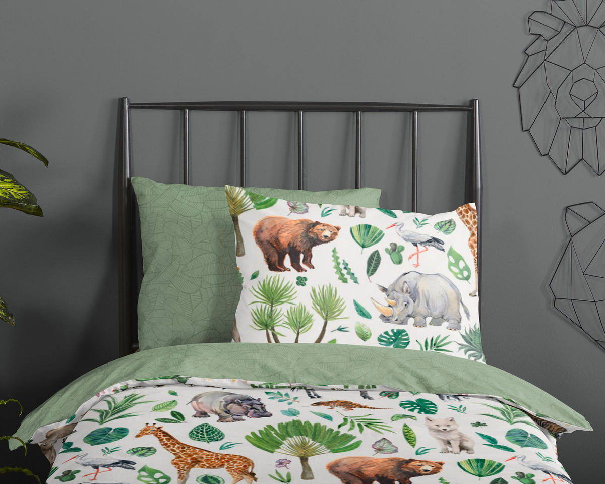 KINDERBETTWÄSCHE 140/200 cm  - Weiß/Grün, Trend, Textil (140/200cm)