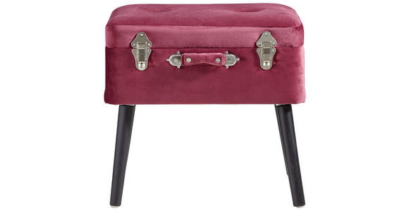 HOCKER Samt Kiefer Schwarz, Bordeaux  - Bordeaux/Schwarz, Trend, Holz/Textil (50/46/35cm) - Xora