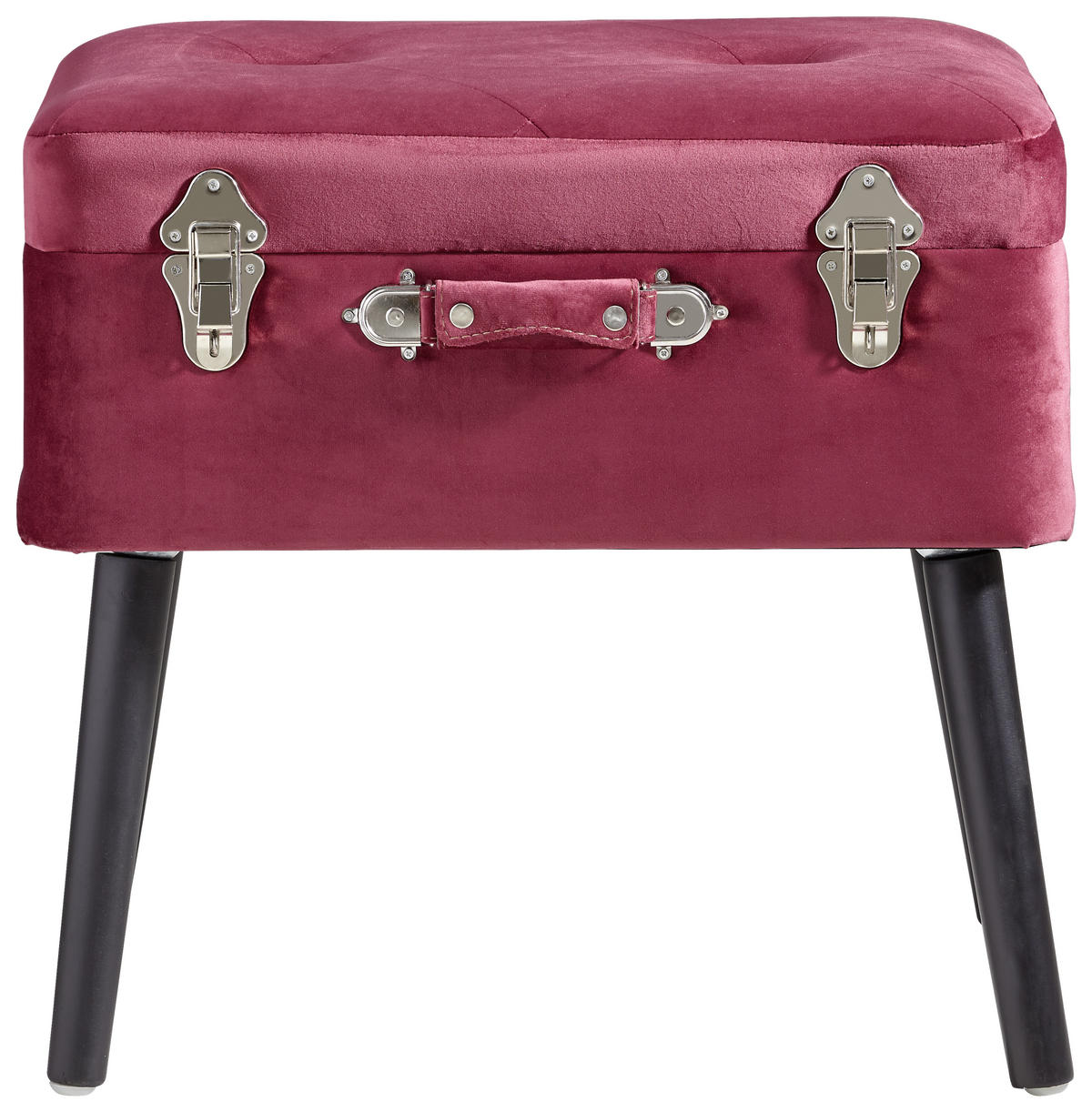 HOCKER Samt Kiefer Schwarz, Bordeaux  - Bordeaux/Schwarz, Trend, Holz/Textil (50/46/35cm) - Xora