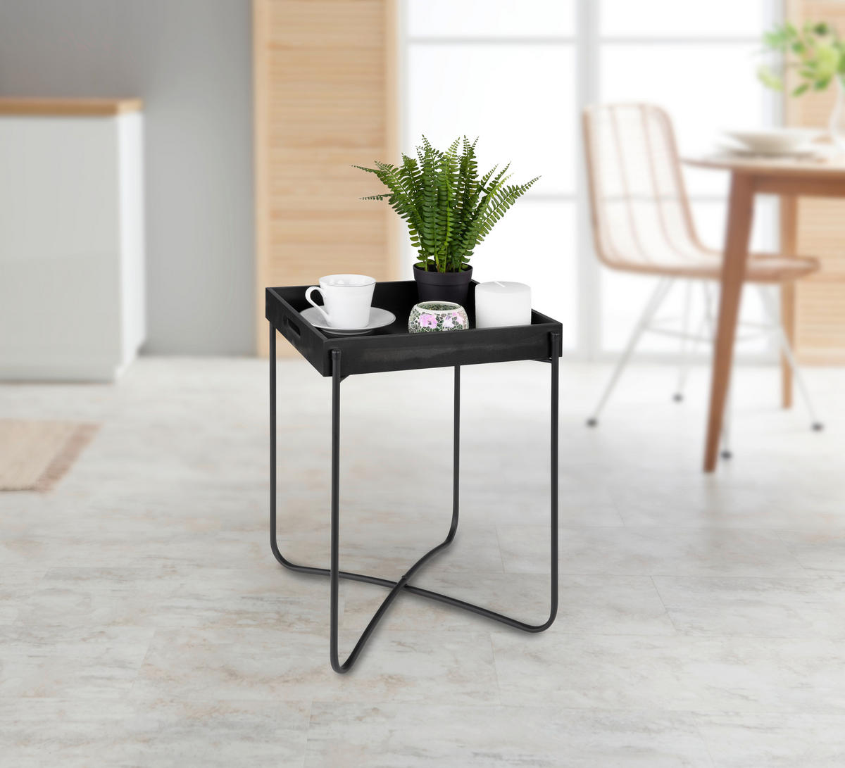 MIZICA, črna  - črna, Trend, kovina/leseni material (35/47/35,5cm) - Ambia Home