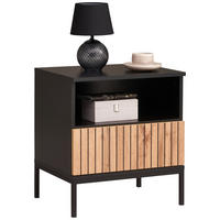 NACHTSCHRANK 51,6/56/38 cm  - Eiche Wotan/Schwarz, KONVENTIONELL, Holzwerkstoff (51,6/56/38cm) - Xora