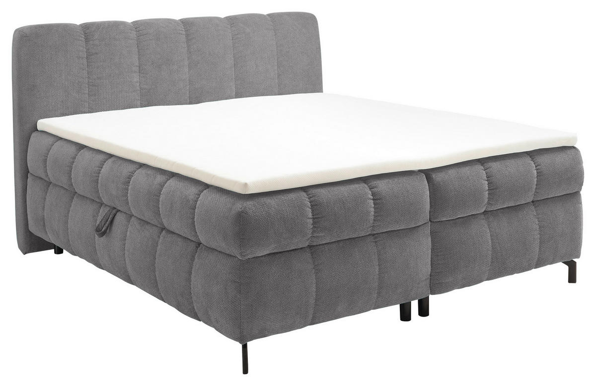 BOXBETT 180/200 cm,  in Grau, Bettkasten, Topper, Matratzen, H2 = mittel  - Schwarz/Grau, KONVENTIONELL, Kunststoff/Textil (180/200cm) - Hom`in