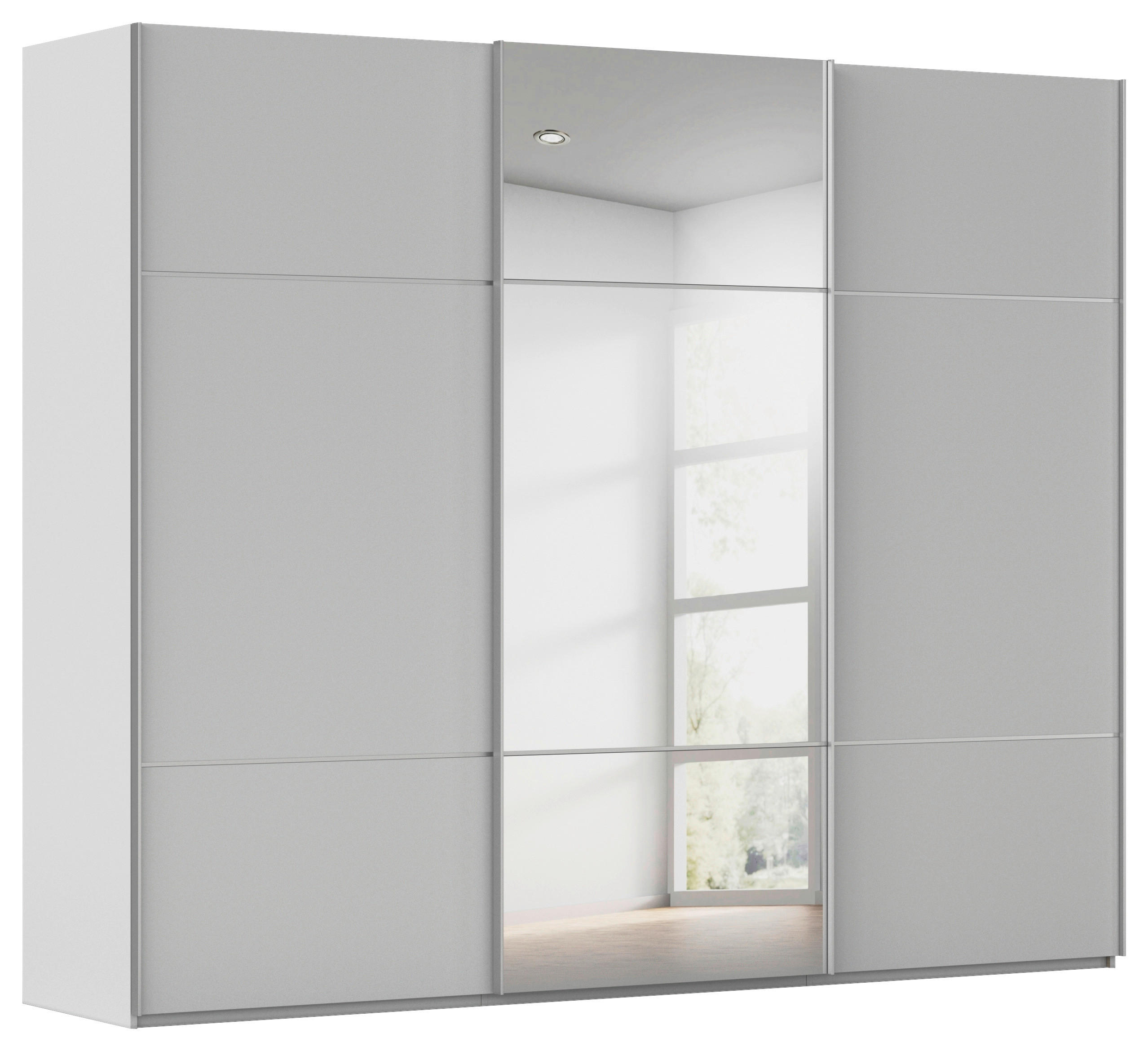 SCHWEBETÜRENSCHRANK 301/223/68 cm 3-türig Grau  - Alufarben/Grau, KONVENTIONELL, Glas/Holzwerkstoff (301/223/68cm) - Novel