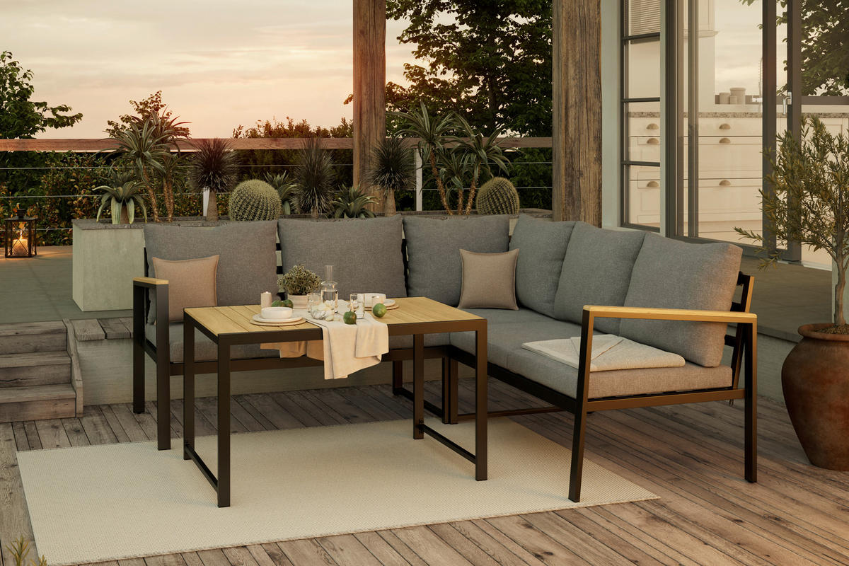 LOUNGEGARNITUR  - Grau/Akaziefarben, Design, Holz/Textil (198/198cm) - Ambia Garden