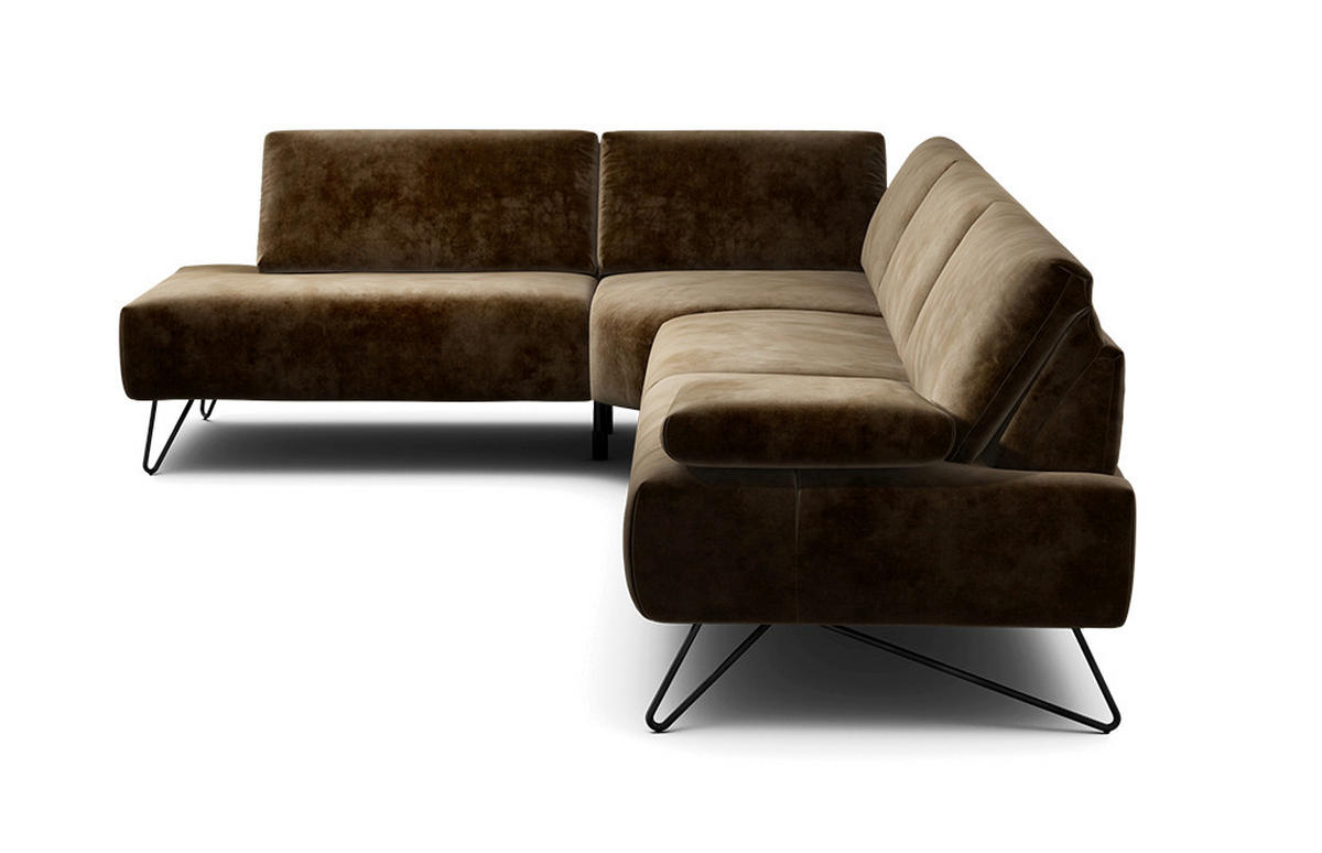 ECKSOFA Cosy Braun Samt  - Schwarz/Braun, Design, Textil/Metall (213/288-303cm) - SENSOO