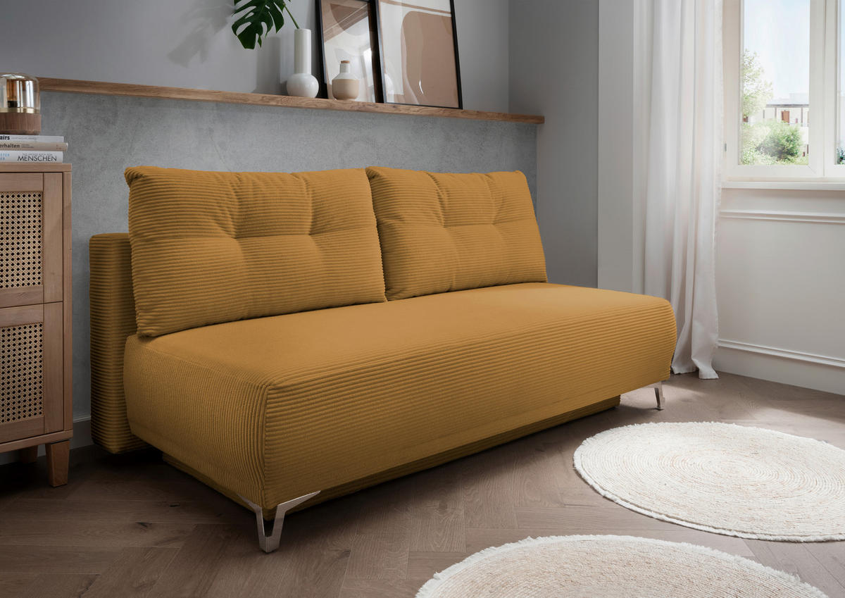 SCHLAFSOFA in Cord Goldfarben  - Chromfarben/Goldfarben, Modern, Textil/Metall (198/90/100cm) - Livetastic