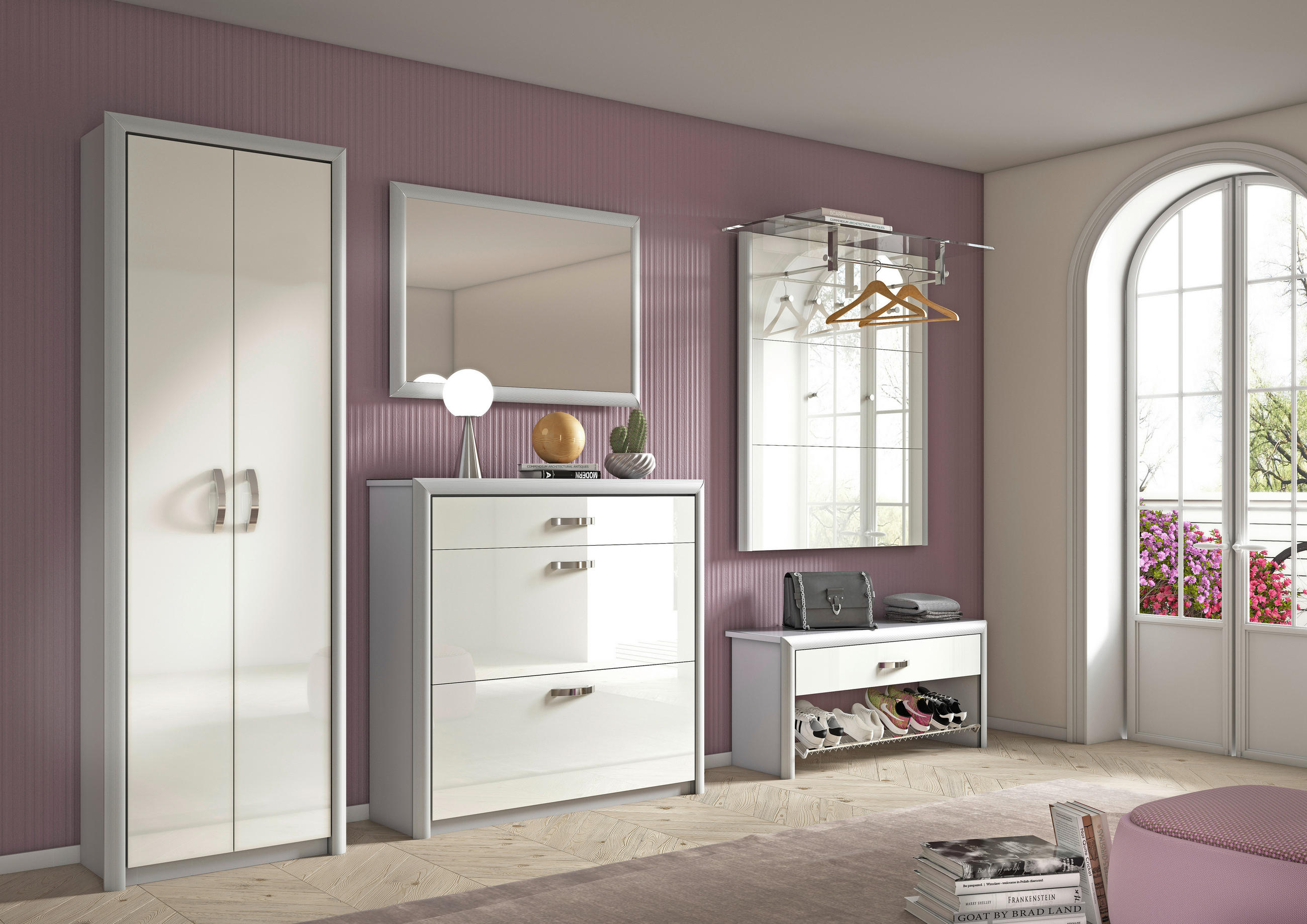 GARDEROBE 5-teilig  in 320/195/36 cm  - Alufarben/Weiß, Design, Glas/Holzwerkstoff (320/195/36cm) - Dieter Knoll